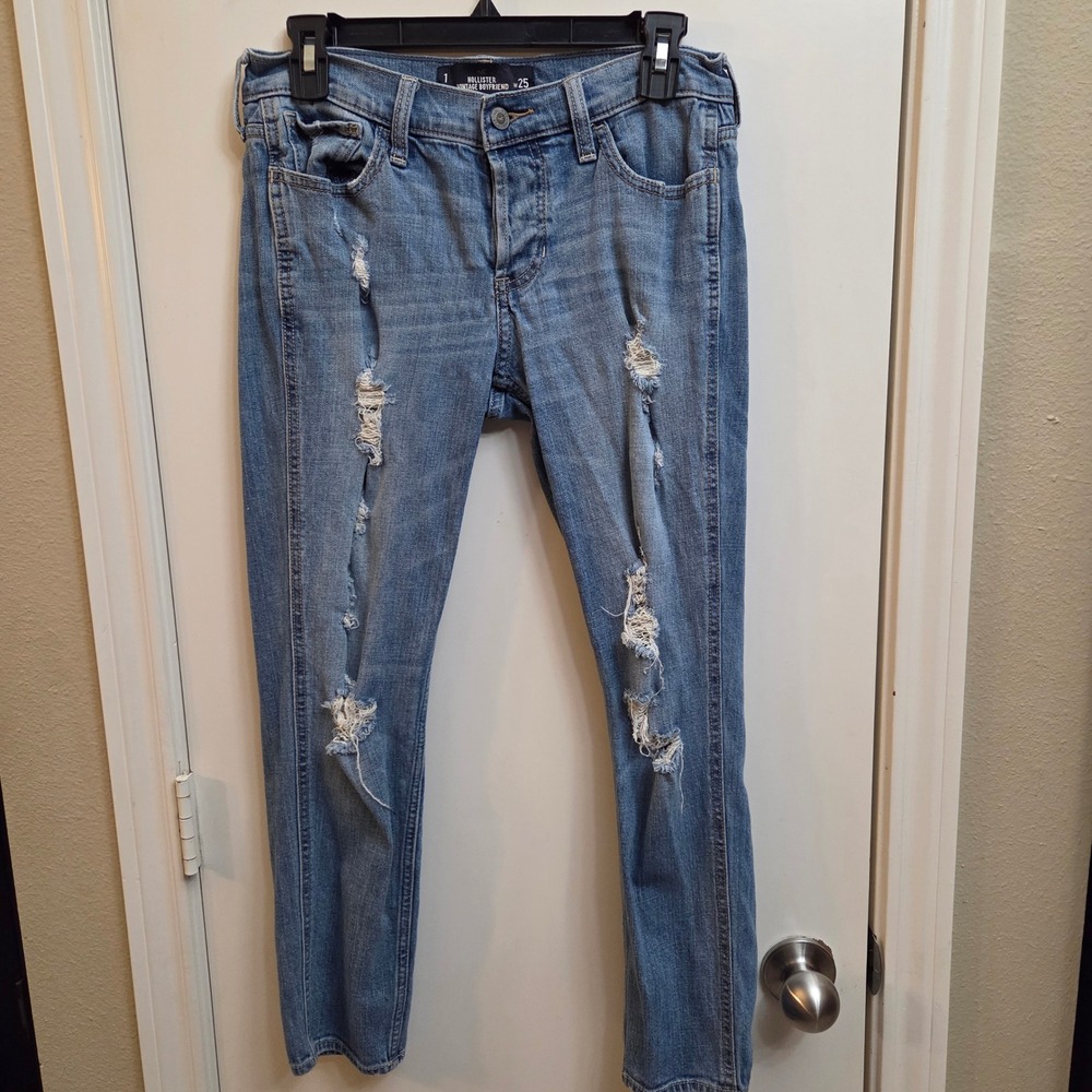Hollister Vintage Boyfriend Jeans Womens 1 W25 Medium Wash Distressed Denim